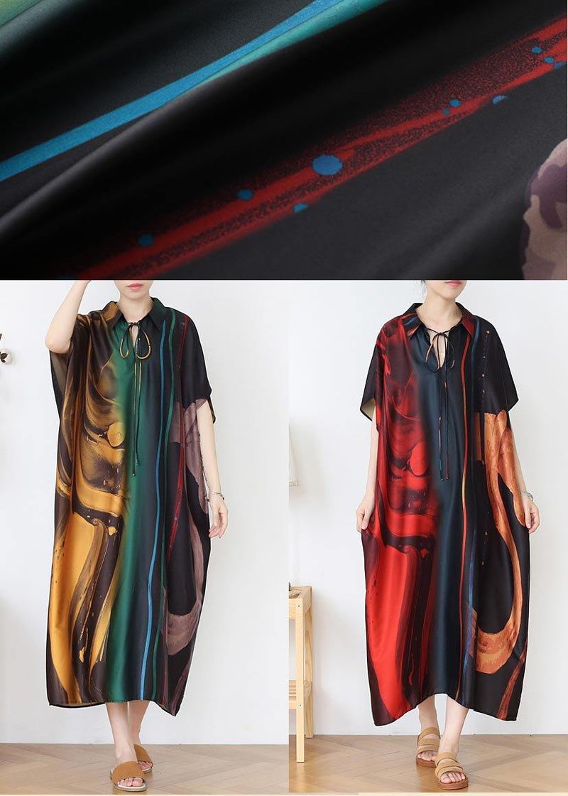 Natural Red Print Peter Pan Collar Summer Chiffon Dress