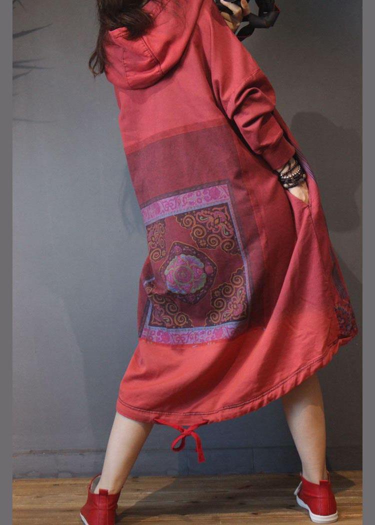 Natural Red Print Low High Design Dresses Summer Cotton Dress