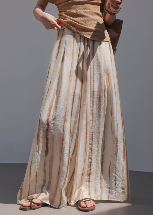 Natural Striped High Waist Wide Leg Pants Summer