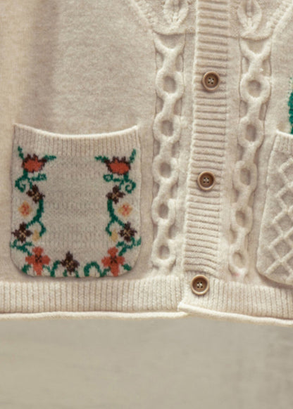 Natural Yellow V Neck Cotton Knitted Waistcoat Fall