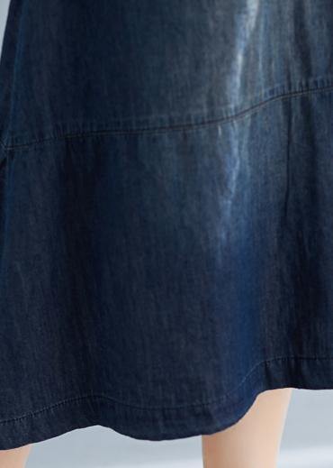 Natural Denim Blue Cotton Outfit 18th Century Catwalk O Neck Midi Summer Dresses