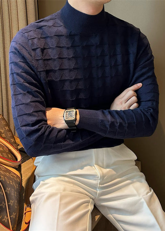 Navy Cozy Knit Sweater Tops Turtleneck