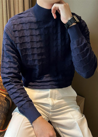 Navy Cozy Knit Sweater Tops Turtleneck