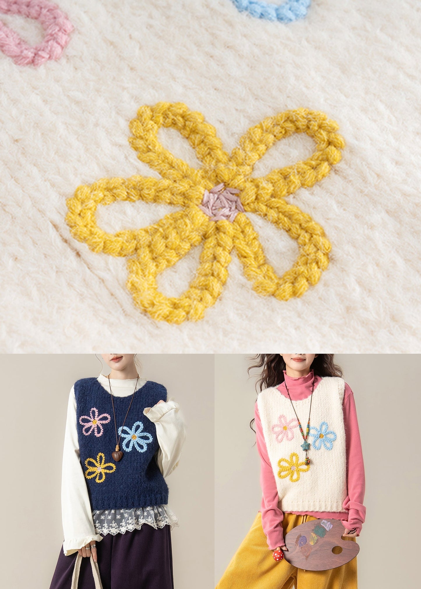 Navy Cozy Knit Vest Tops O Neck Spring