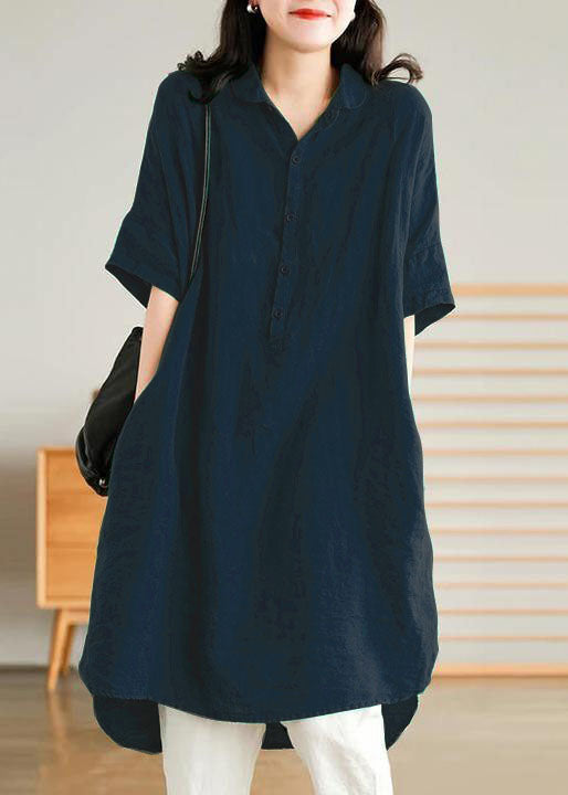 Jade Dark Blue Stripes Polka Dots Linen Linen Shirt Dress