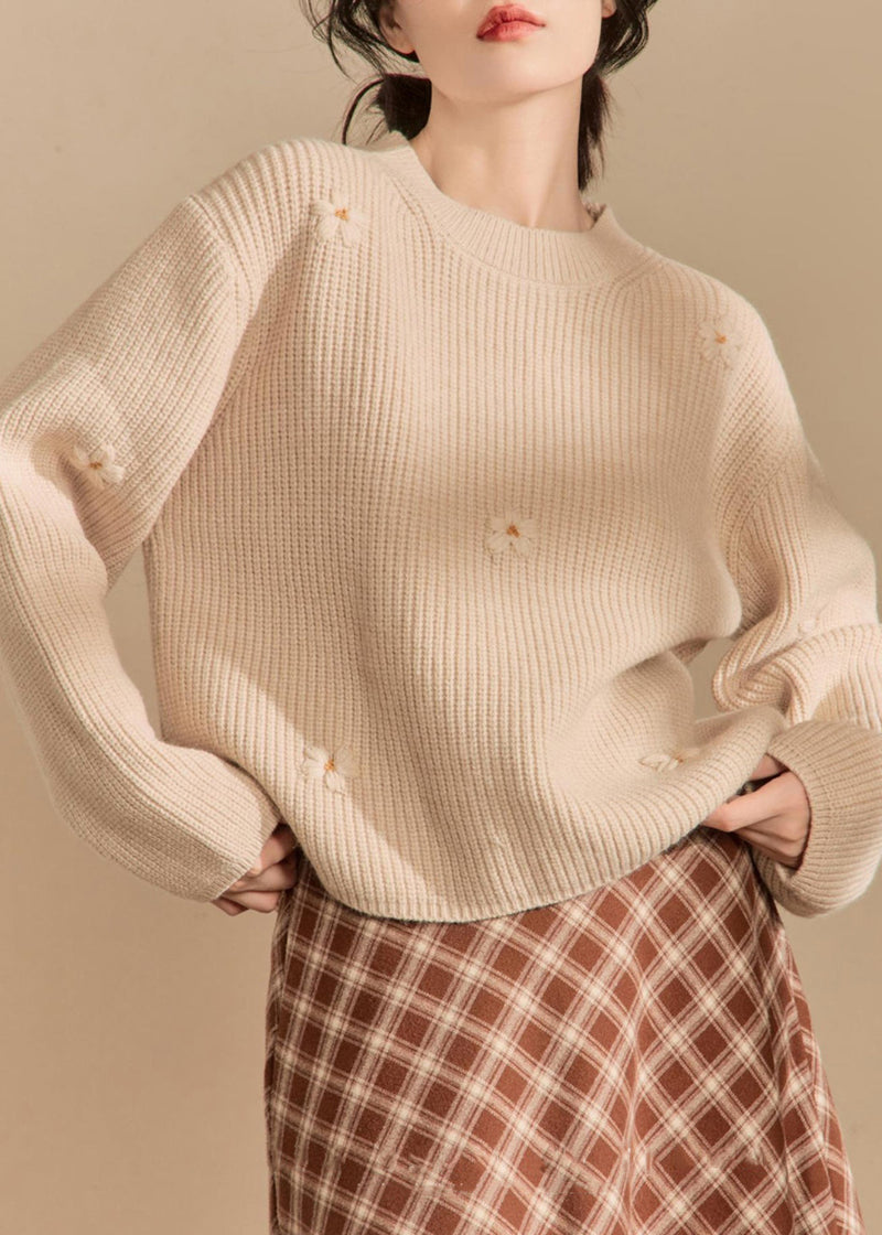 New Beige O Neck Cozy Knit Sweaters Winter