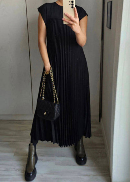 New Beige Wrinkled Pockets Long Dress Summer