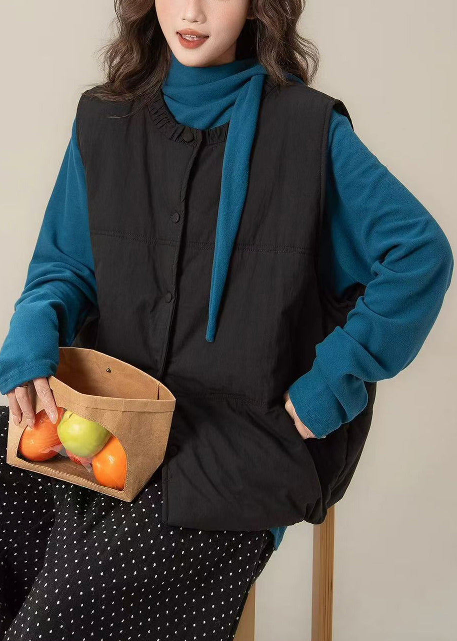 New Black Button Cotton Filled Waistcoat and Peacock Blue T Shirt Two Pieces Set
