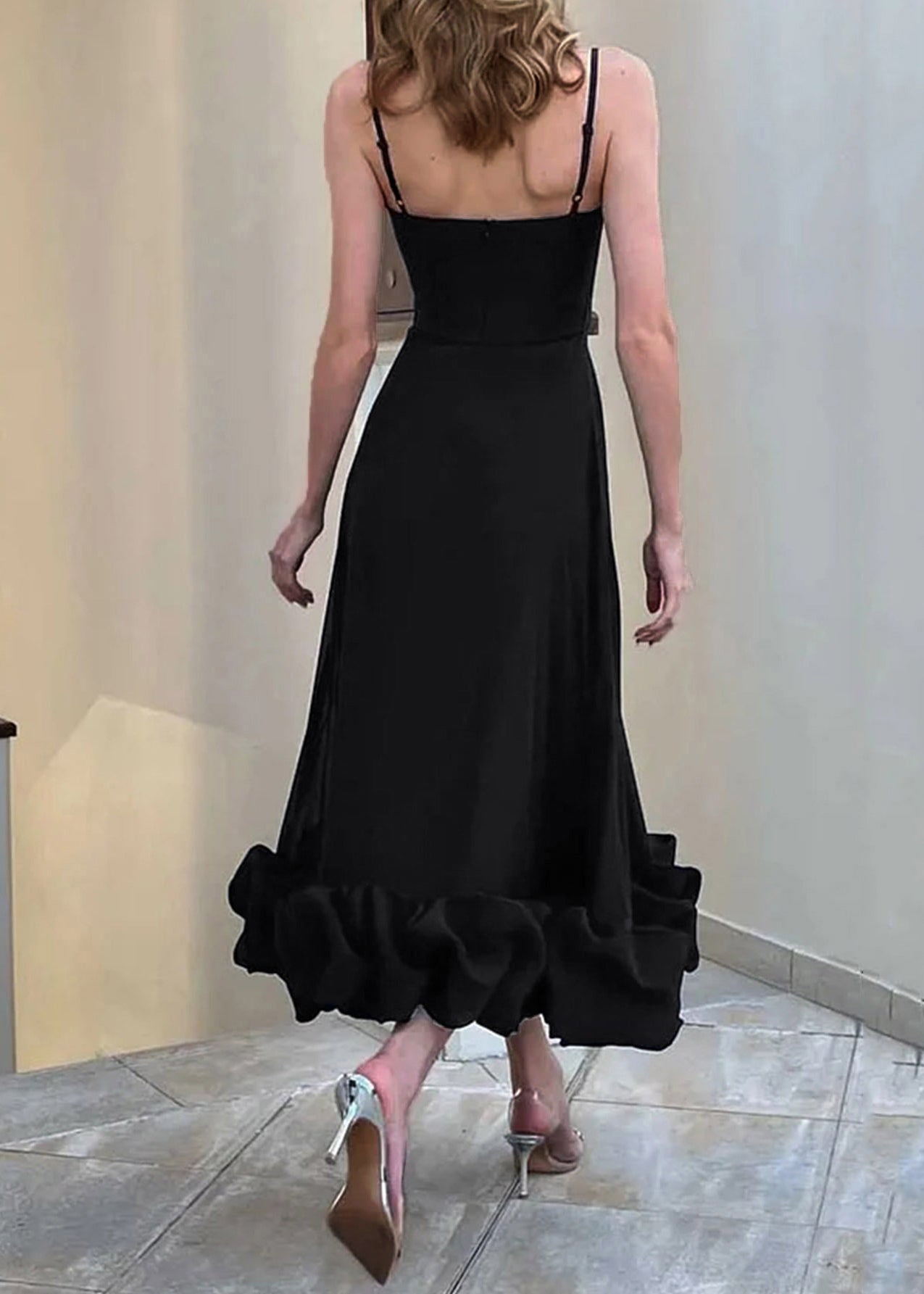 New Black Cold Shoulder Cotton Spaghetti Strap Dress Sleeveless
