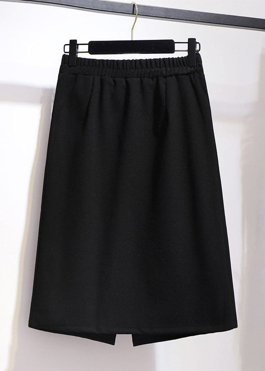 New Black High Waist Side Open Patchwork Woolen a Iine Skirts Fall