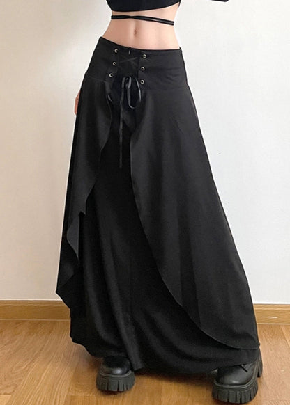 New Black Lace Up High Waist Cotton Skirts Summer