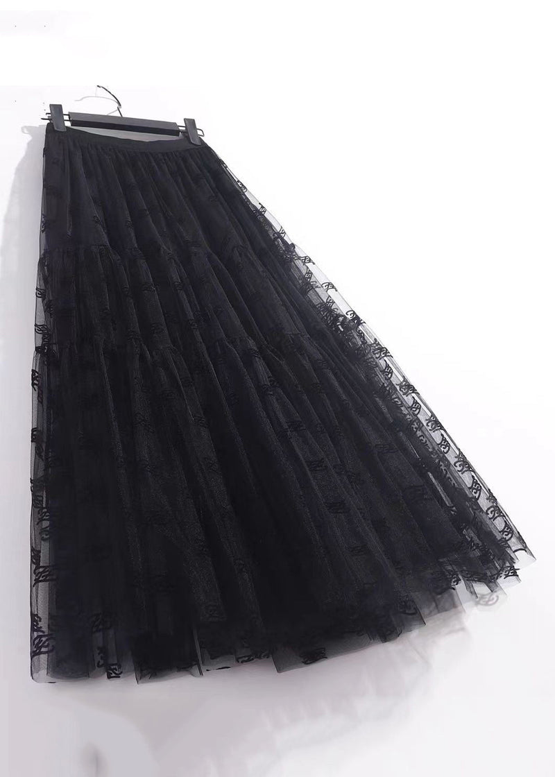 New Black Pleated Tulle Skirt High Waist