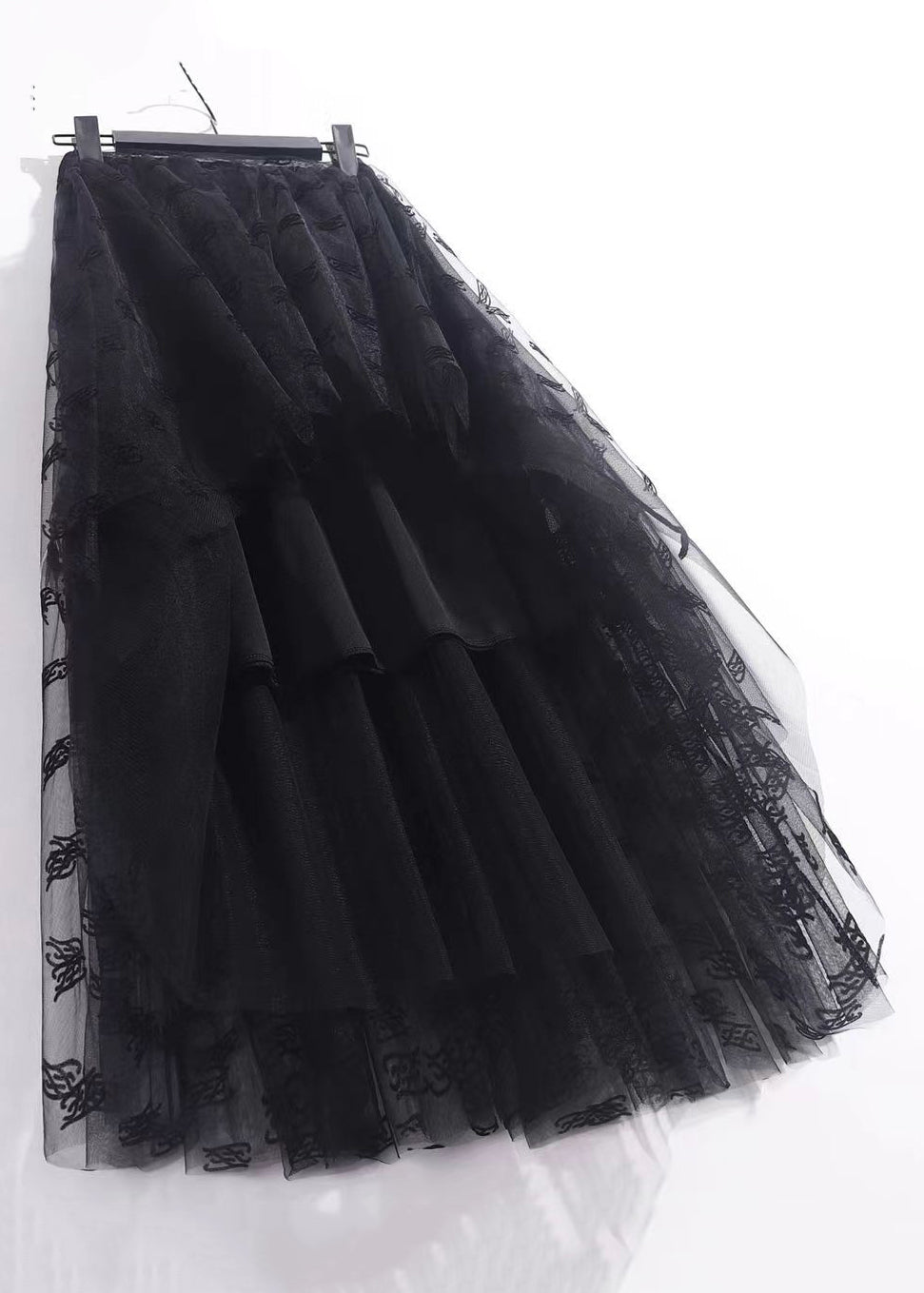 New Black Pleated Tulle Skirt High Waist