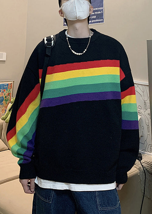 New Black Striped Cozy Knit Sweaters Winter