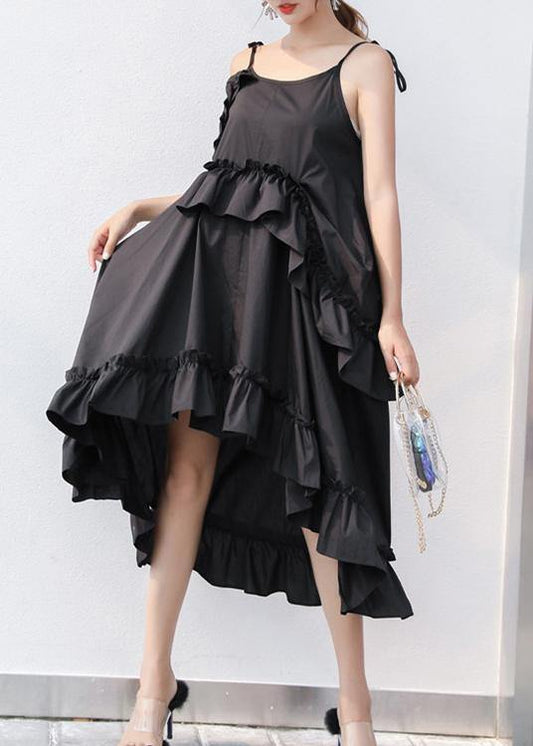 New Black Summer Ruffles Cotton Maxi Dresses