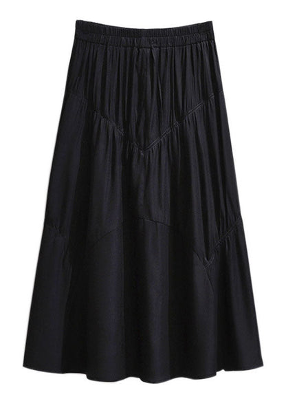 New Black Wrinkled High Waist Patchwork Cotton Skirt Fall