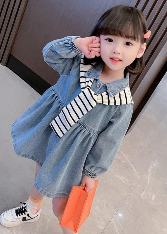 New Blue Peter Pan Collar Button Denim Dresses Fall