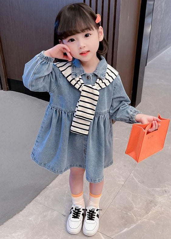 New Blue Peter Pan Collar Button Denim Dresses Fall