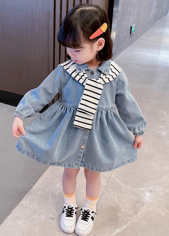 New Blue Peter Pan Collar Button Denim Dresses Fall