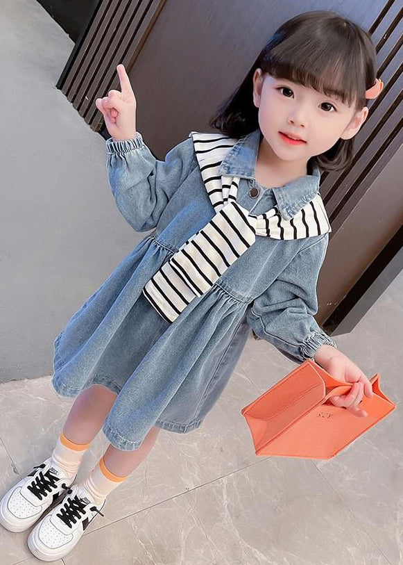 New Blue Peter Pan Collar Button Denim Dresses Fall