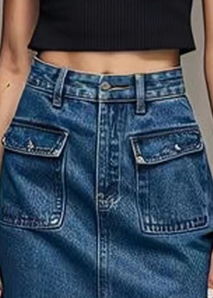 New Blue Pockets High Waist Denim Skirt Summer