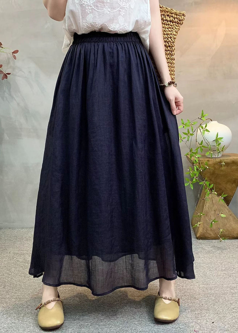 New Navy Elastic Waist Linen Skirts Summer