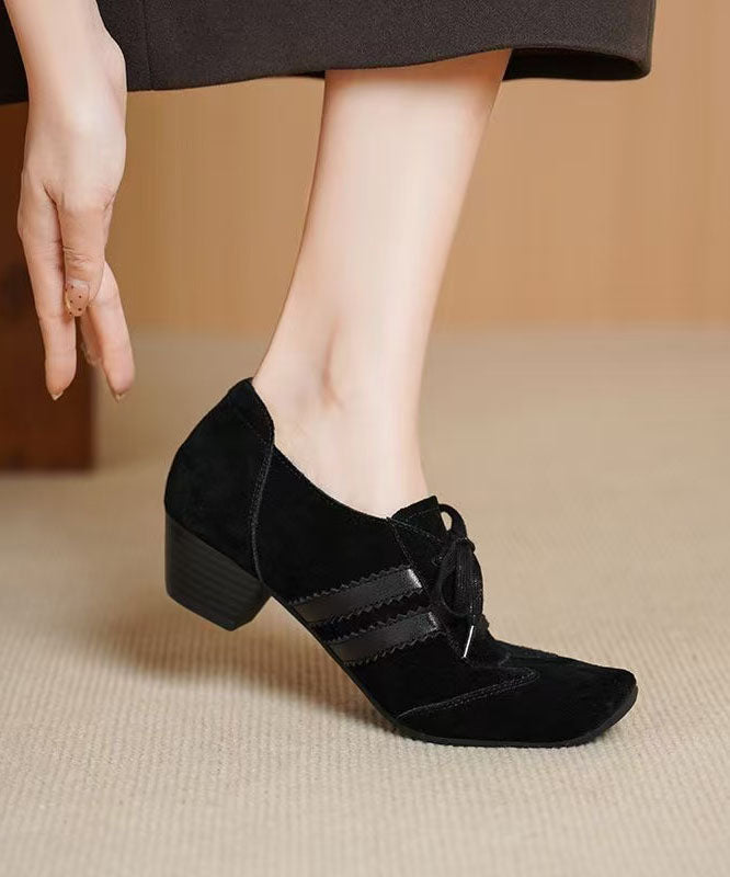 New Splicing Chunky Shoes Red Suede Lace Up