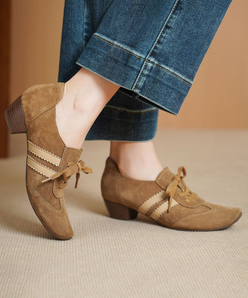 New Splicing Chunky Shoes Red Suede Lace Up