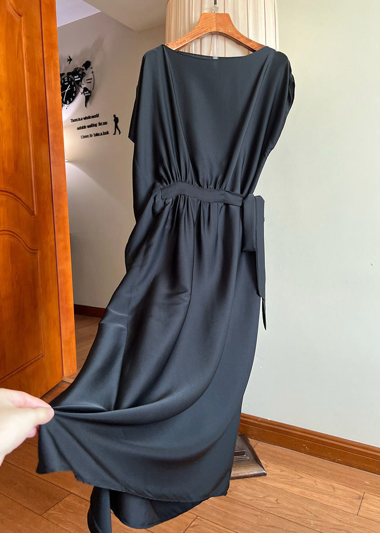 New Chocolate Lace Up Silk Long Dresses Summer