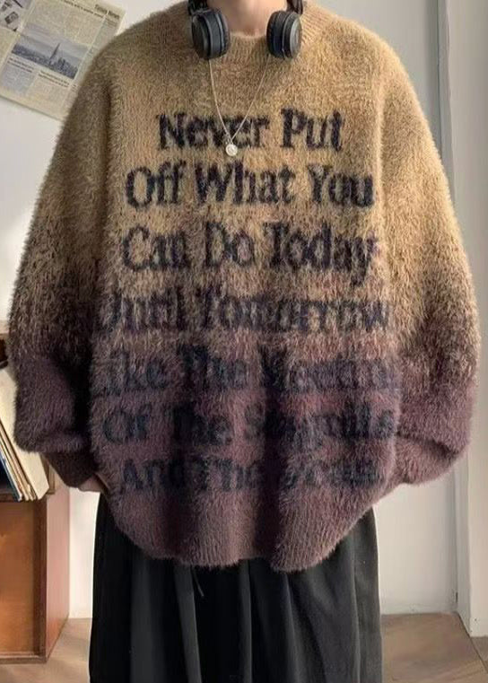 New Coffee Gradient Color Letter Mink Hair Knitted Sweaters Winter