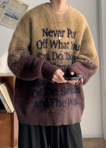 New Coffee Gradient Color Letter Mink Hair Knitted Sweaters Winter