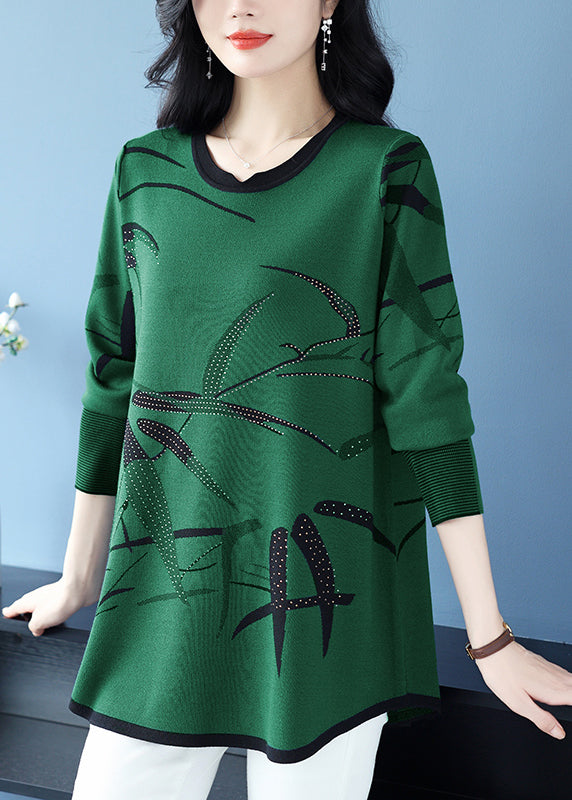 New Coffee O-neck Print Zircon Knit Sweaters Spring