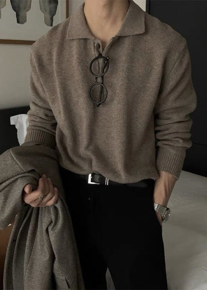 New Coffee Peter Pan Collar Button Knit Sweaters Spring