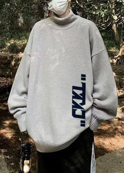 New Coffee Turtleneck Print Knit Sweaters Winter