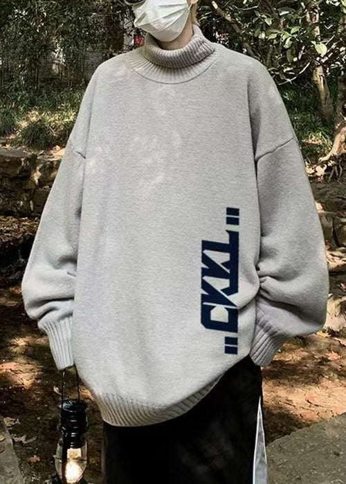New Coffee Turtleneck Print Knit Sweaters Winter