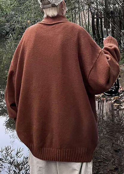 New Coffee Turtleneck Print Knit Sweaters Winter