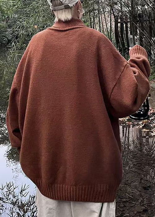 New Coffee Turtleneck Print Knit Sweaters Winter