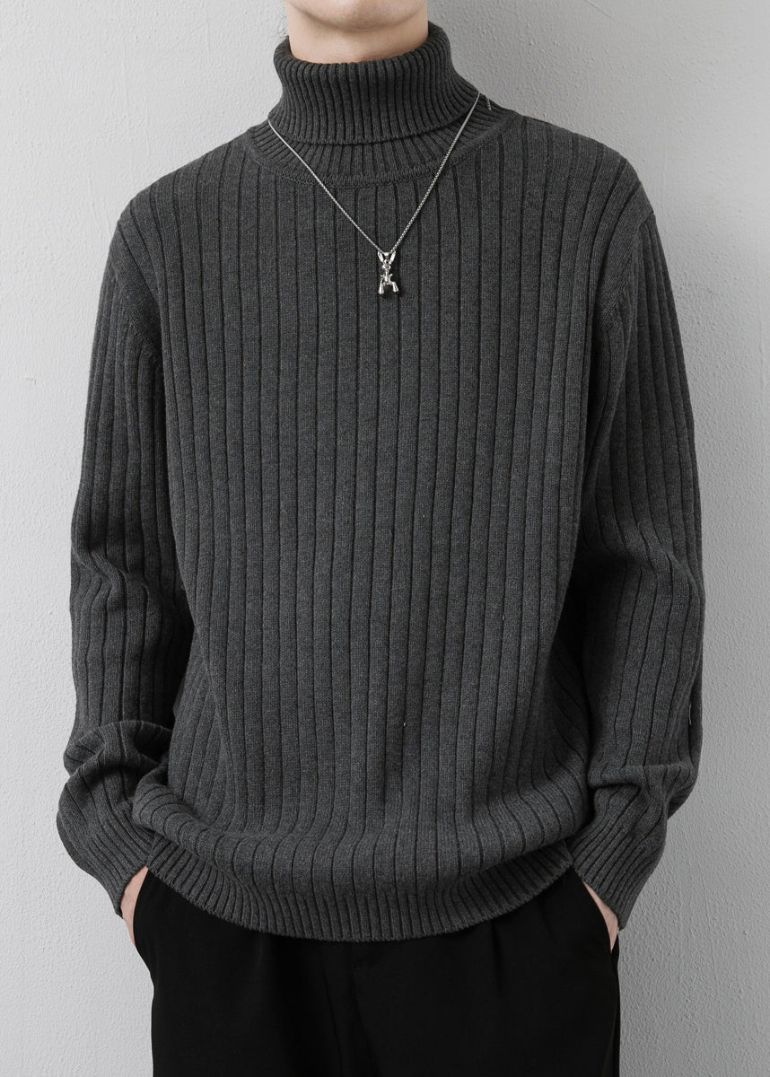 New Dark Gray Turtleneck Thick Knit Sweaters Winter