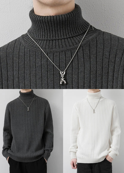 New Dark Gray Turtleneck Thick Knit Sweaters Winter