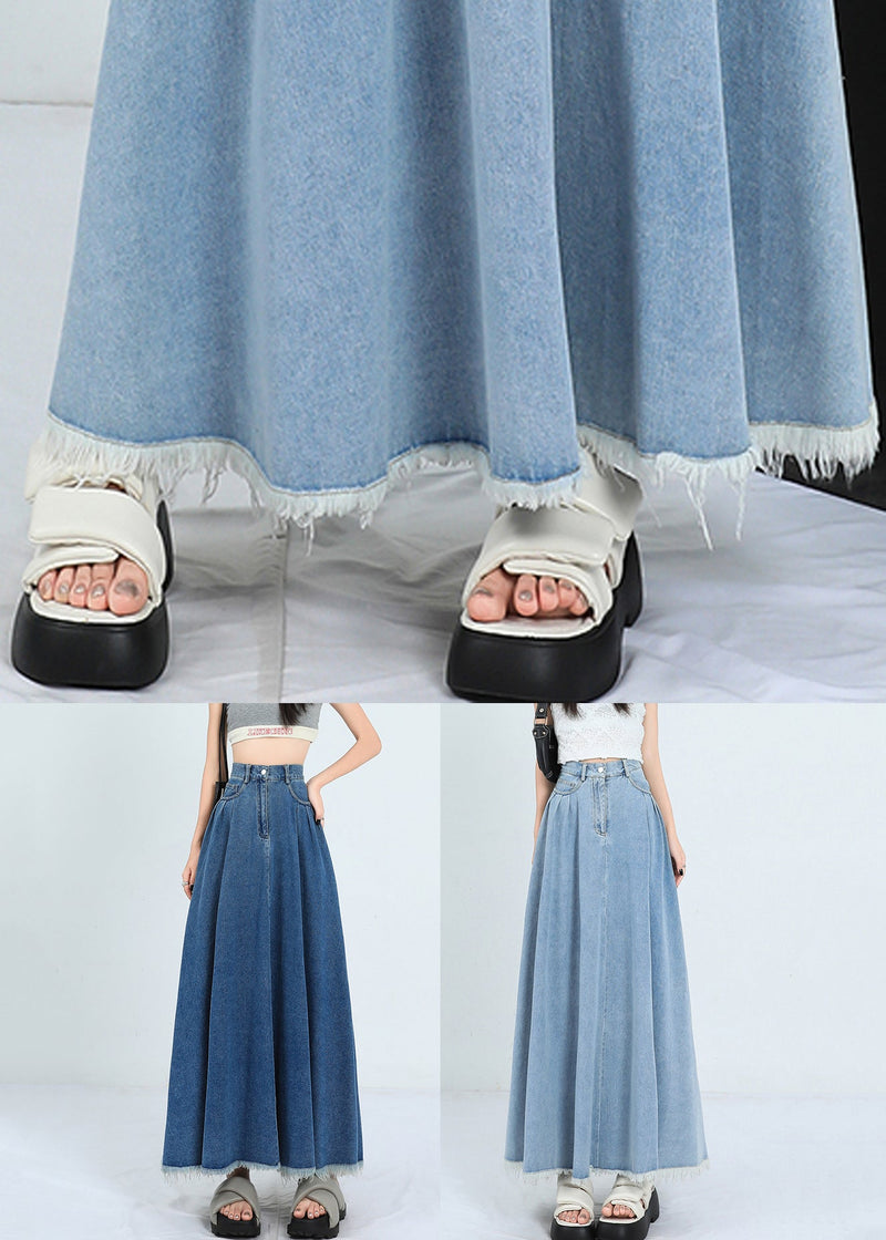 New Denim Blue Raw Edge High Waist Denim Skirt Summer