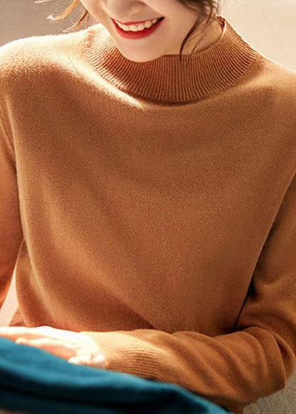 New Camel Stand Collar Woolen Knit Pullover Fall