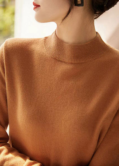 New Camel Stand Collar Woolen Knit Pullover Fall