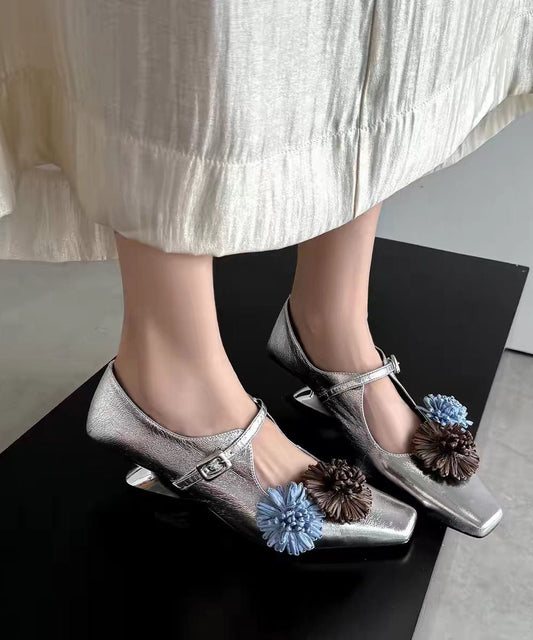 New Splicing Wedge Heels Shoes Silver Faux Leather