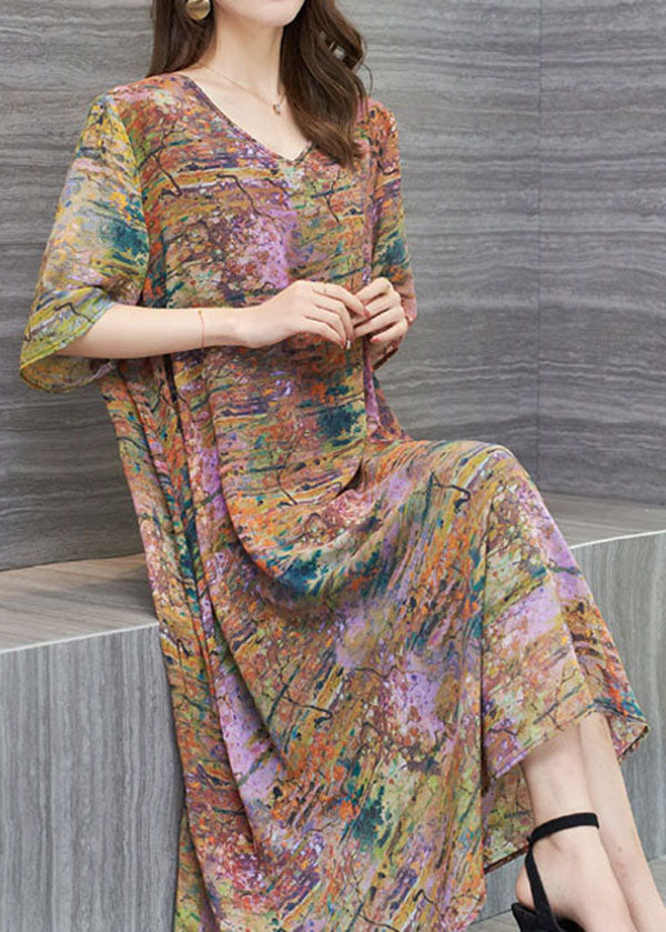 New V Neck Patchwork Chiffon Mid Dress Summer