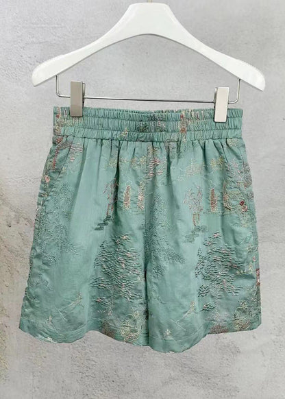 New Green Embroidered Tops and Shorts Cotton Sets 2 Pieces Sleeveless