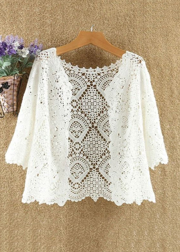 New Green Hollow Out Cotton Knit Cardigans Summer