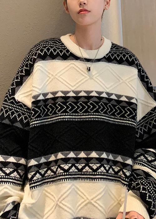 New Green O Neck Cozy Patchwork Knit Sweaters Fall