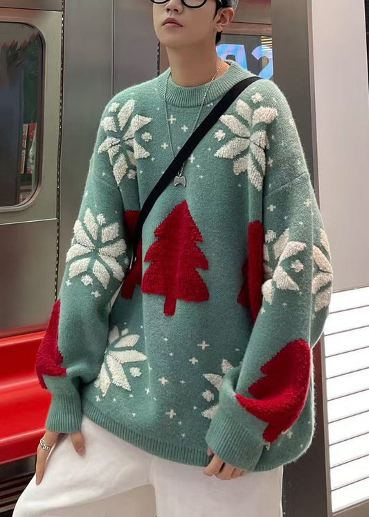 New Green O Neck Cozy Patchwork Knit Sweaters Fall