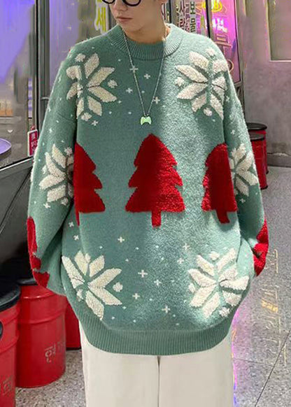 New Green O Neck Cozy Patchwork Knit Sweaters Fall