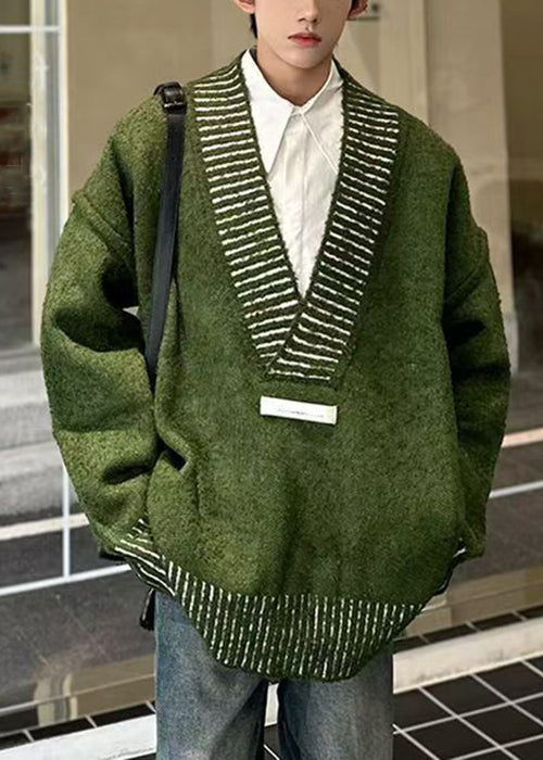 New Green V Neck Cozy Knit Sweaters Fall